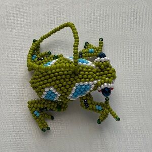 Handcrafted Beaded Frog Ornament - Green and Blue